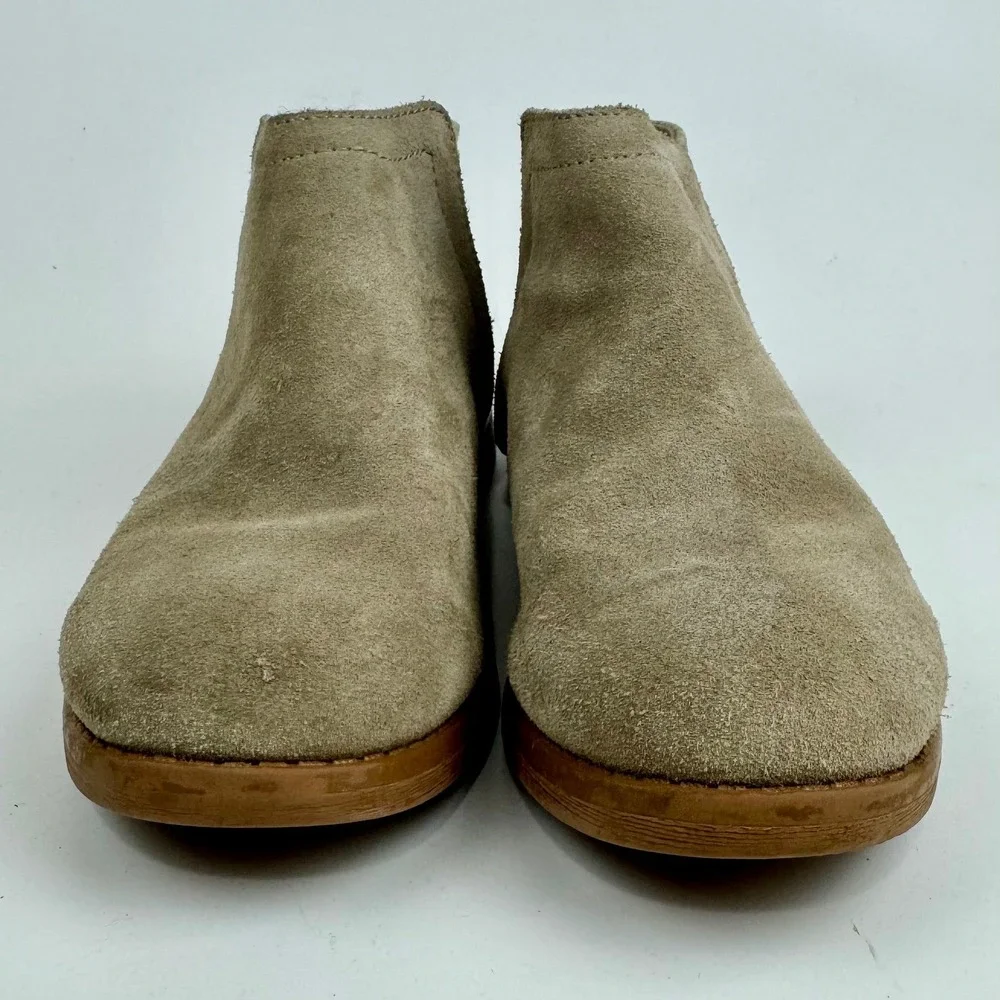 TOMS Kids Tan Suede Geometric Canvas Ankle Boots Side Zip‎ Size 1 Youth 10010722